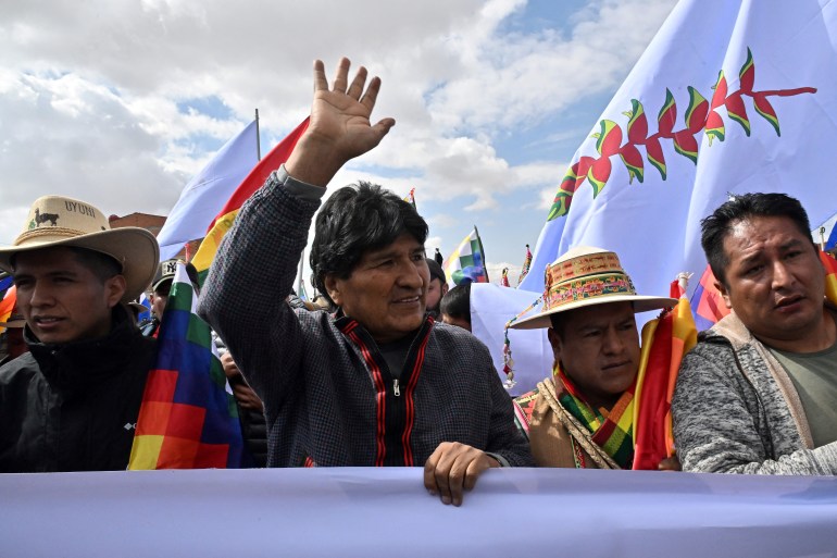 Bolivia's former President Morales leads a march against Bolivia's President Arce and his government