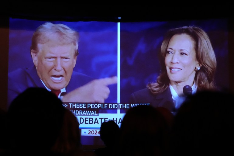 Trump Harris debate on screen