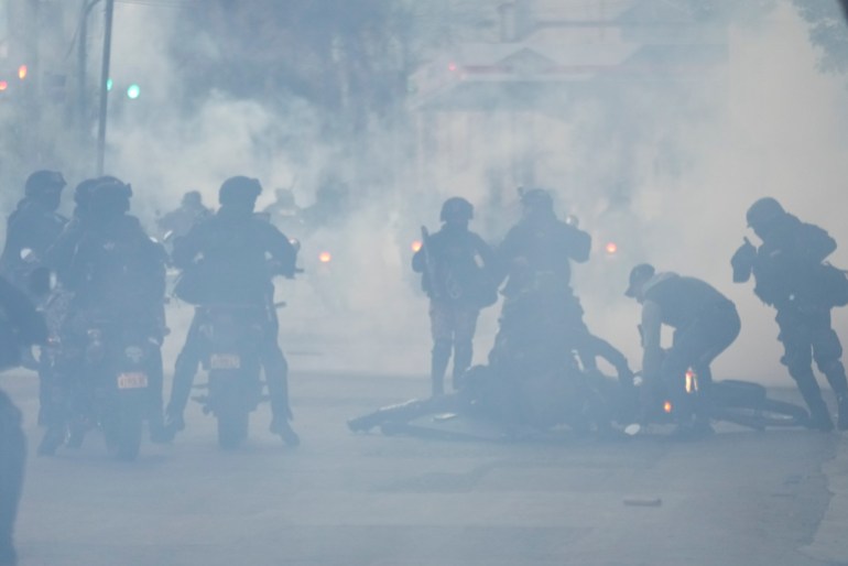 Police throw gas at protesters who clashed with supporters of President Luis Arce in La Paz, Bolivia, Monday, September 23, 2024. [AP Photo/Juan Karita]