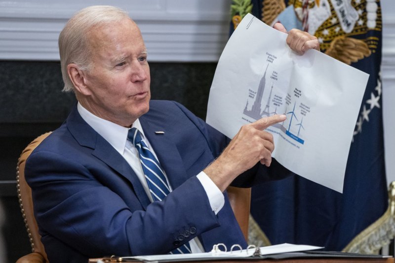 President Joe Biden delivers remarks during a meeting with governors, labor leaders and private companies launching the Federal-State Offshore Wind Implementation Partnership in the Roosevelt Room of the White House in Washington, D.C., in 2022. On Thursday, the Biden administration announced that the long-planned Maryland Offshore Wind Project, which aims to deliver more than 2 gigawatts of clean energy to two states, landed final approval. File Photo by Shawn Thew/UPI