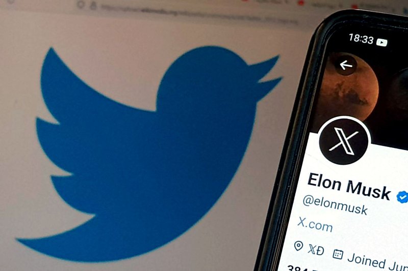 A photo shows the new Twitter logo on July 24, 2023, following Elon Musk's announcement of a rebrand that replaces the iconic blue bird with the letter X." File photo by Ismael Mohamad/ UPI