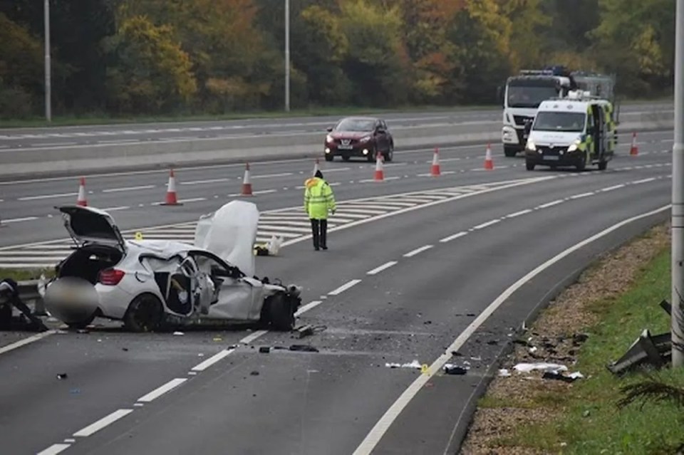 An ex-footballer smashed his BMW in an 80mph crash after he inhaled laughing gas while at the wheel