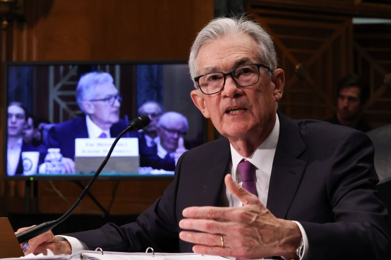 Jerome Powell, chairman of the Federal Reserve testifies at the Senate Banking, Housing, and Urban Affairs hearing on March 7, 2024. The Fed Board meets this week. File Photo by Jemal Countess/UPI