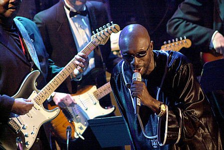 Oscar Award winning composer Isaac Hayes performs after being inducted into the Rock and Roll Hall of Fame in March 2002 at New York City's Waldorf Astoria Hotel. File Photo by Ezio Petersen/UPI