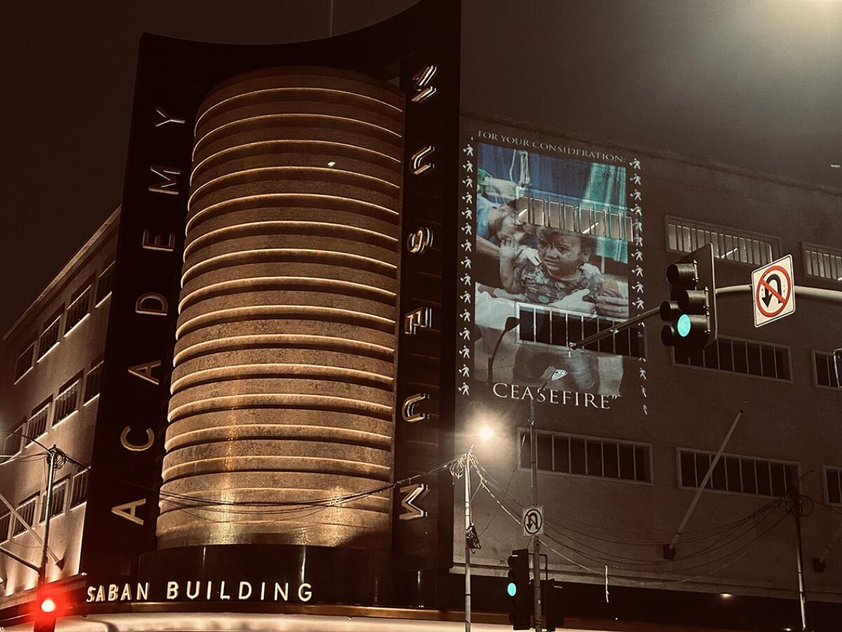 Images are projected onto the Academy Museum of Motion Pictures. 