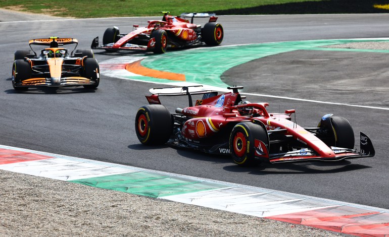 Charles Leclerc leading race.