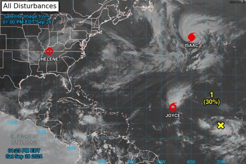 There are four Atlantic tropical cyclones and disturbances. Satellite image courtesy of National Hurricane Center