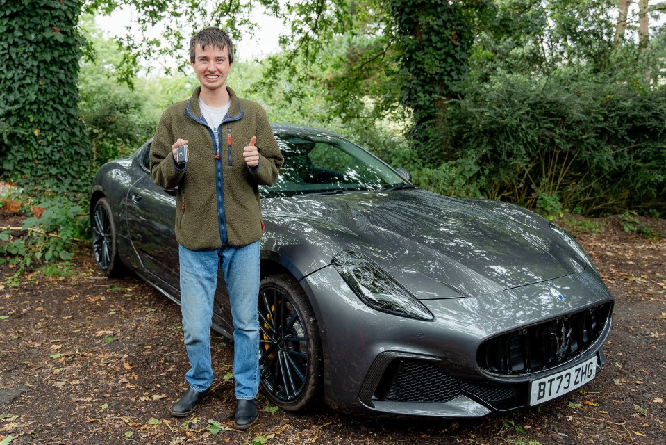 Asda worker Jasper Hemsworth with the £160k Maserati he won