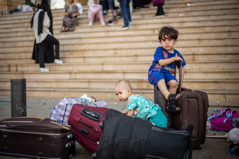 Displaced Lebanese in downtown Beirut, Lebanon