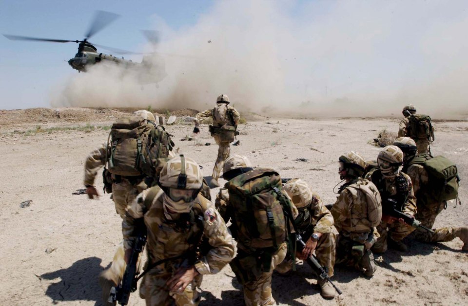 British troops deploy from a Chinook in 2004 while fighting in Iraq