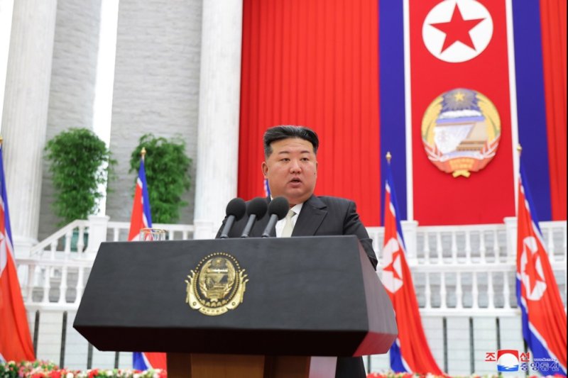 North Korean leader Kim Jong Un said that the country would ramp up its nuclear arsenal in response to threats from the United States, state-run media said Tuesday. Kim made the remarks during a speech marking the 76th anniversary of the country’s founding in Pyongyang, North Korea. Photo by KCNA/EPA-EFE