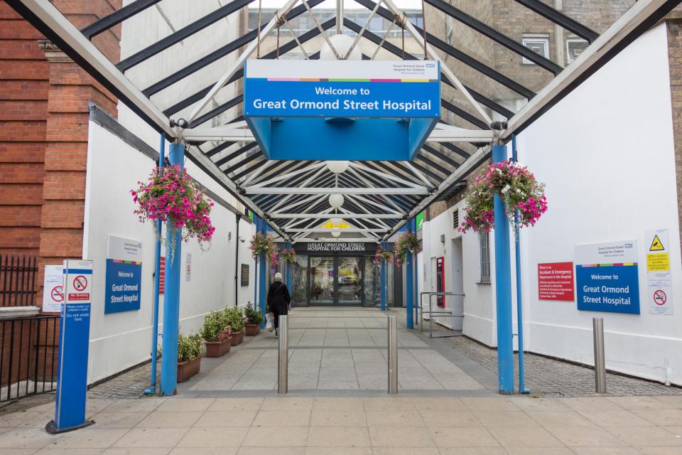 The entrance and signage at Great Ormond Street Children’s Hospital in London