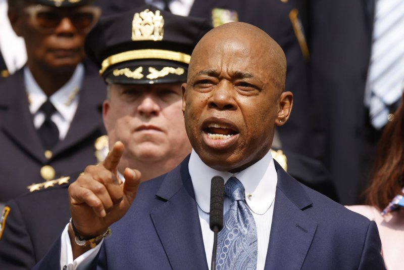 New York City Mayor Eric Adams speaks before newly appointed NYPD commissioner Edward Caban is sworn in to office on July 17, 2023. Caban resigned earlier this month, amid a federal investigation. Mayor Adams was indicted by a federal grand jury Wednesday, according to sources. File Photo by John Angelillo/UPI