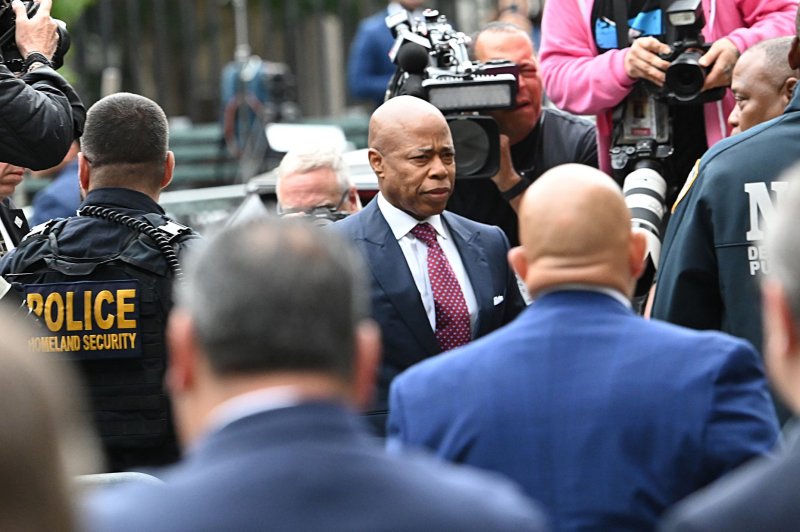 New York Mayor Eric Adams arrived at federal court in Manhattan for his arraignment on Friday. The mayor faces several charges including wire fraud, bribery, and receiving contributions from a foreign government. Photo by Louis Lanzano/UPI