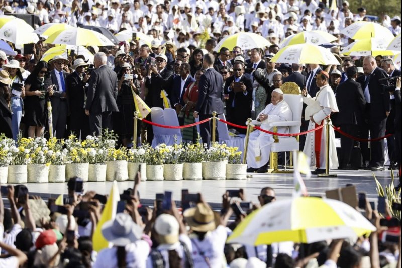 A crowd of more than 600,000 people gathered to see Pope Francis hold a mass in Timor-Leste on Tuesday. Photo by Antonio Dasiparu/EPA-EFE