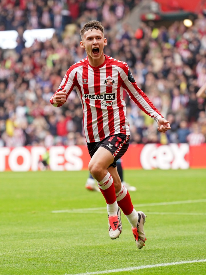 Sunderland’s Chris Rigg celebrates after breaking the deadlock against Middlesbrough