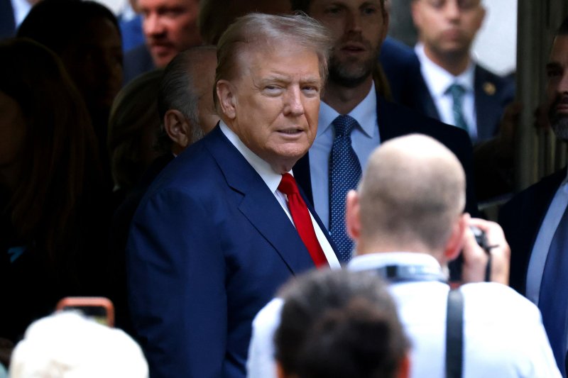 Former President Donald Trump's Trump Media shares tumbled to a record low Wednesday following his presidential debate with Vice President Kamala Harris. Before the debate it had been rising. Photo by Peter Foley/UPI