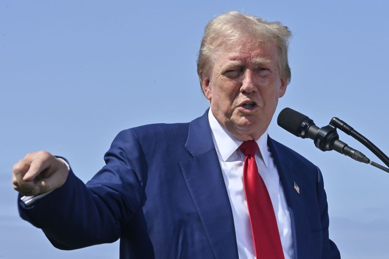 Former president and Republican presidential nominee Donald J. Trump blamed Democrats' "highly inflammatory language" for him "being shot at," one day after an assassination attempt as he golfed at Trump International in West Palm Beach, Fla. Photo by Jim Ruymen/UPI