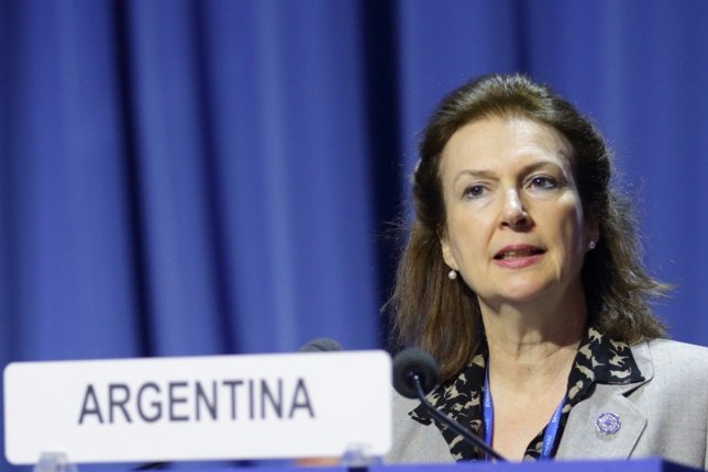 Argentine Foreign Minister Diana Mondino, shown here on Sept. 16 in Vienna, voiced concerns about the "urgent situation" in Venezuela Thursday in a meeting on the sidelines of the U.N. General Assembly in New York. File Photo by Heinz-Peter Bader/EPA-EFE