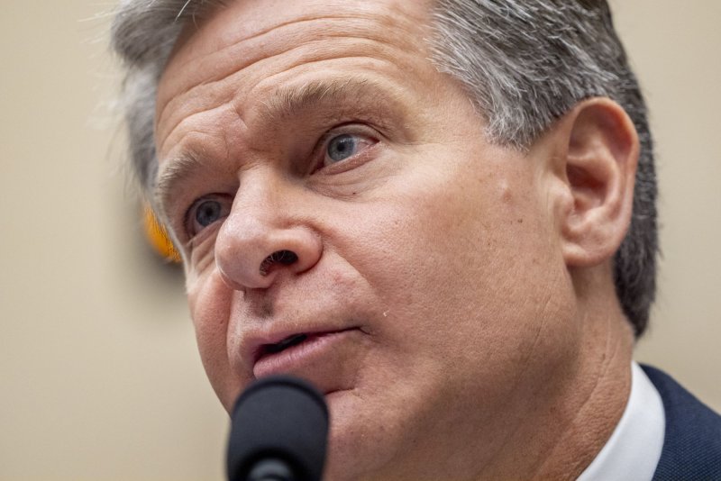 FBI Director Christopher Wray on Wednesday announced that the United States had thwarted a China-backed botnet that had infected more than 200,000 computer devices in the United States. File Photo by Ken Cedeno/UPI