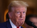 U.S. former President and Republican presidential candidate Donald Trump speaks during a press conference at Trump Tower in New York City on Sept. 6, 2024. 