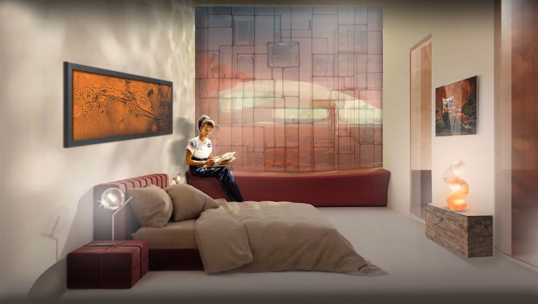 Artist rendering of a bedroom in space [Courtesy of redhouse studios]