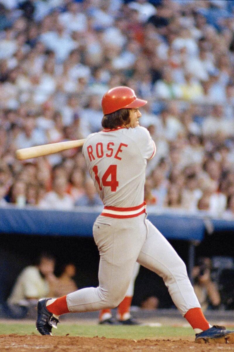 Cincinnati's Pete Rose bats against the Atlanta Braves in August 1978.