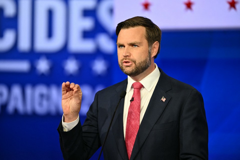 Republican vice presidential candidate J.D. Vance speaks at the debate