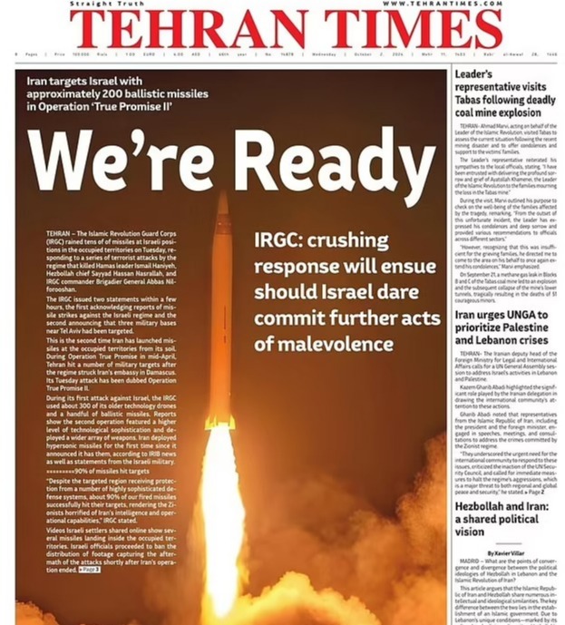 Iranian news outlet Tehran Times say the IRGC are ready for war