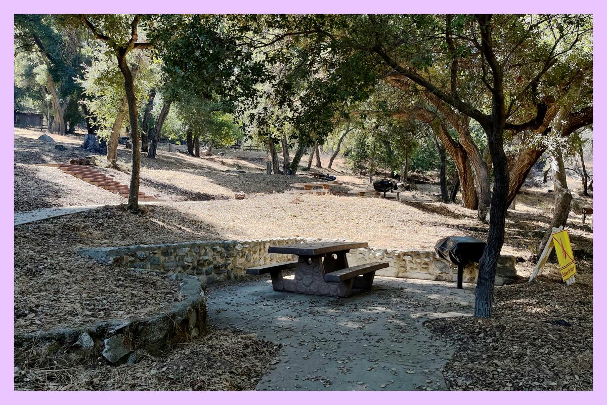 Chantry Flat Picnic Area features picnic tables and, when allowed, grills. 