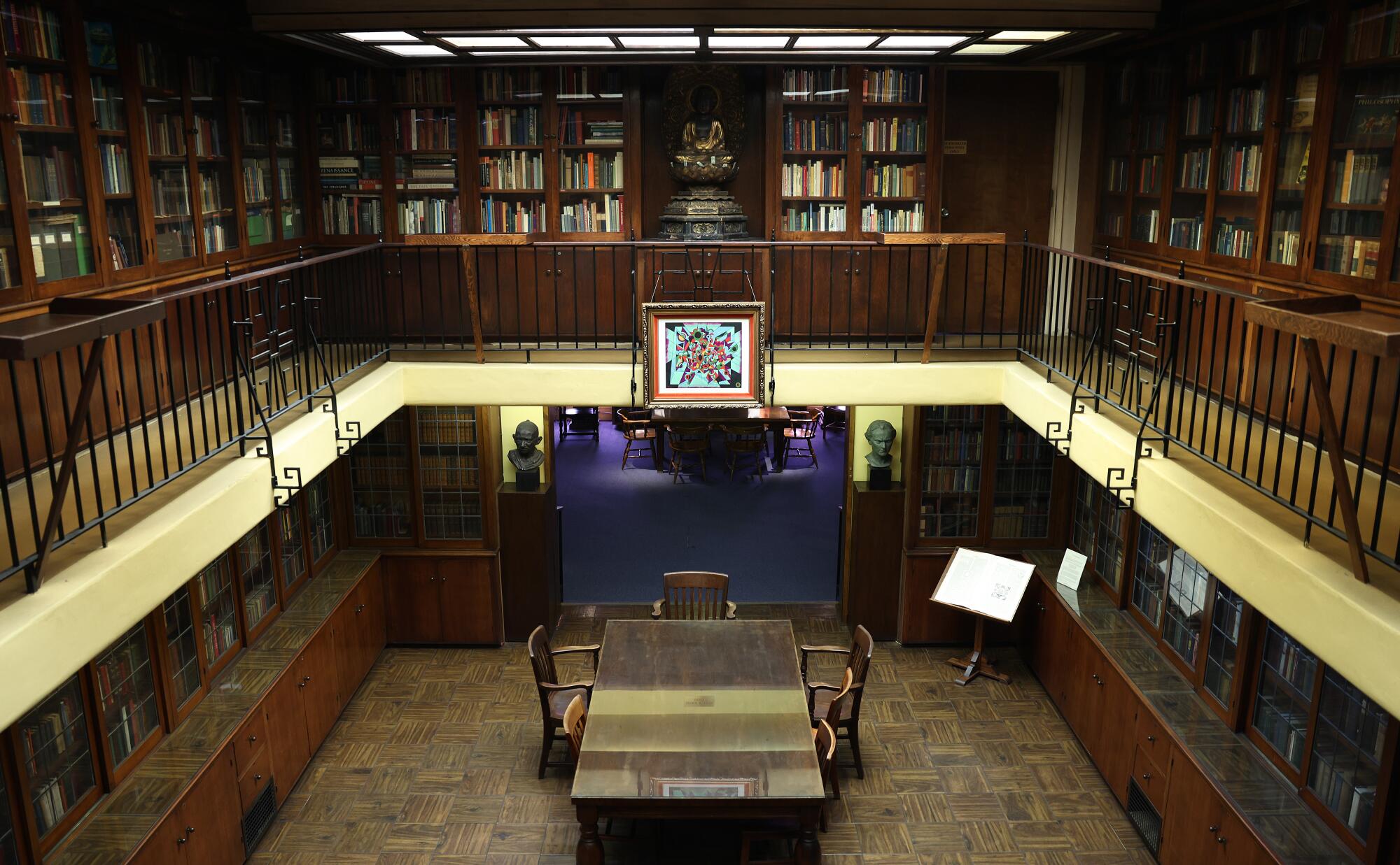 Inside the library at the Philosophical Research Society in Los Feliz.