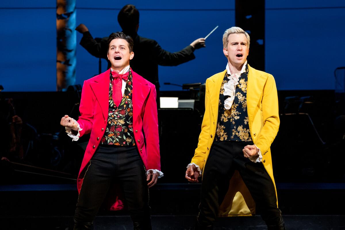 Jason Forbach, left, and Gavin Creel last year in "Into The Woods" at the Ahmanson Theatre in Los Angeles.