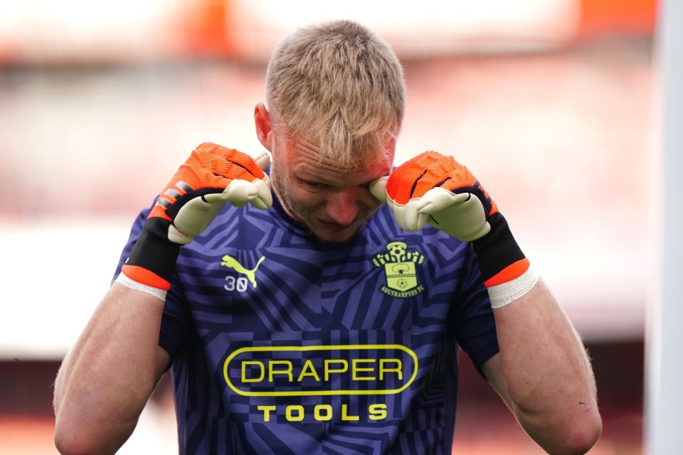 The goalkeeper dried his eyes with his gloves ahead of Southampton's game at the Emirates