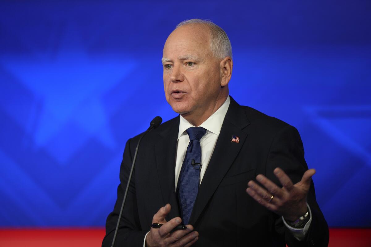 Tim Walz speaks during Tuesday night's vice presidential debate with JD Vance.