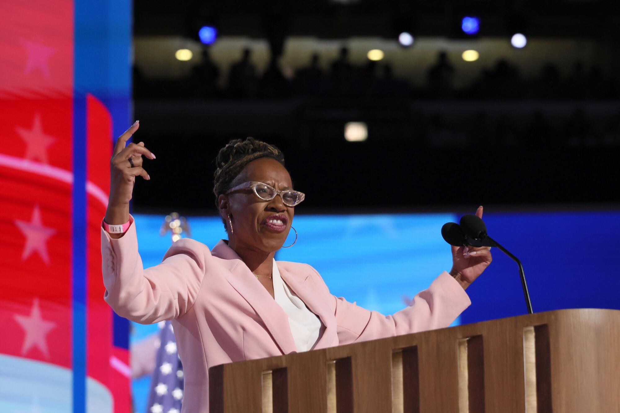 Congressional candidate Lateefah Simon speaks at the 2024 Democratic National Convention.