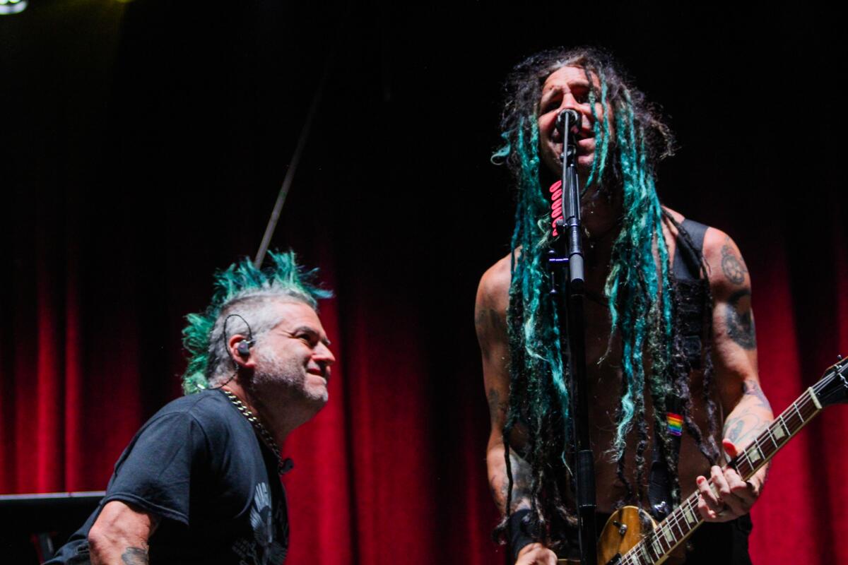 Fat Mike and Eric Melvin of NOFX performing at Riot Fest 2024 in Chicago.