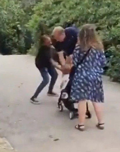 Soon chaos breaks out as the thug slaps the little girl