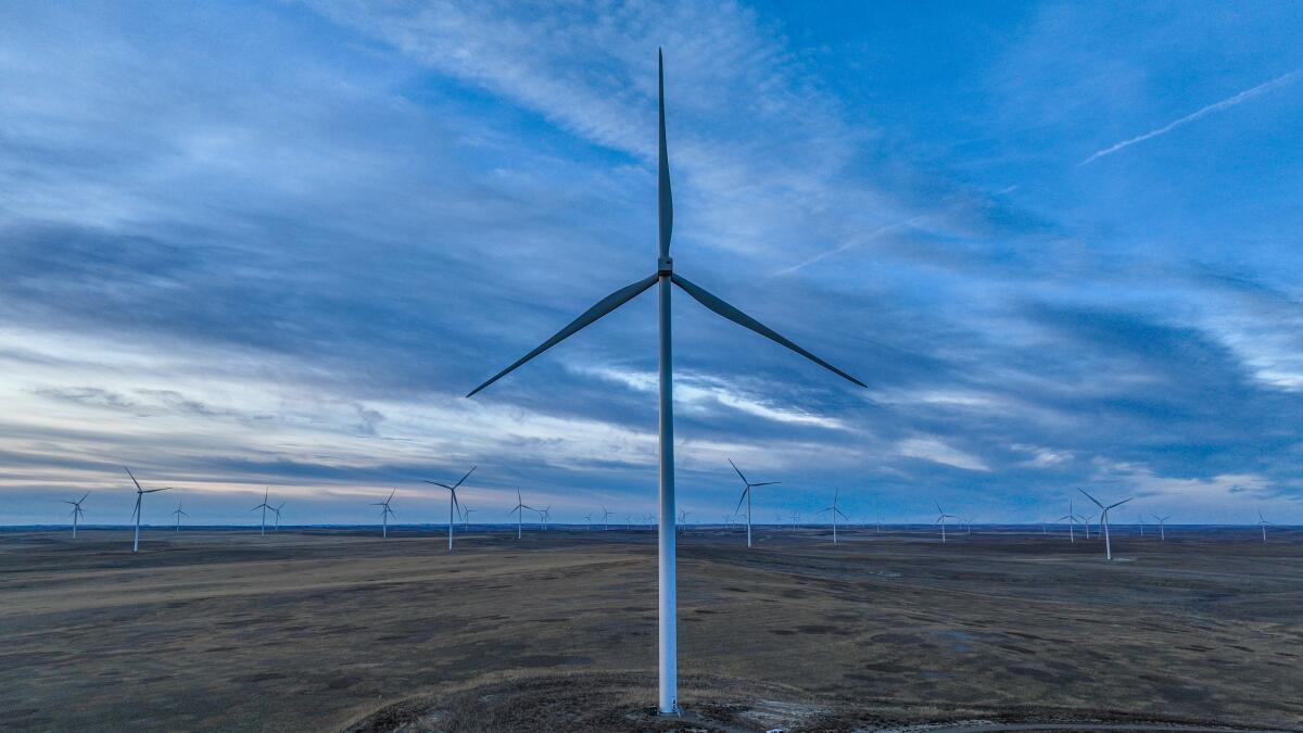 Turbines spin at Montana’s Clearwater wind farm.