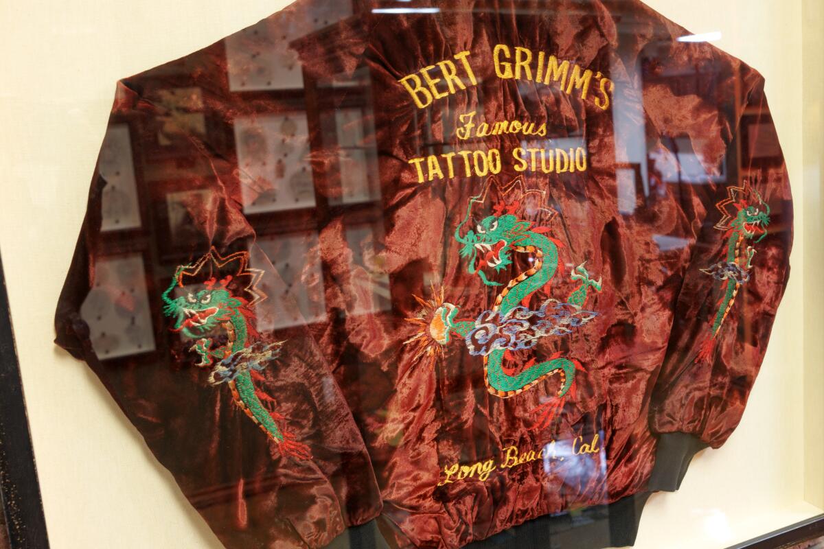 Bert Grimm's Famous Tattoo Studio jacket on display at Outer Limits Tattoo and Museum