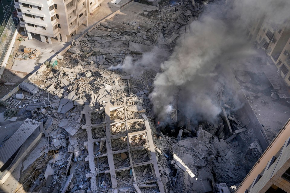 A building collapses in Beirut’s southern suburbs on October 2