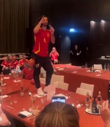 Cucurella was filmed dancing and singing following Spain's historic win