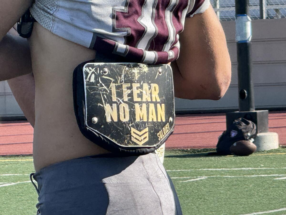 Jake Silverman's message on the back of his Torrance High football jersey.