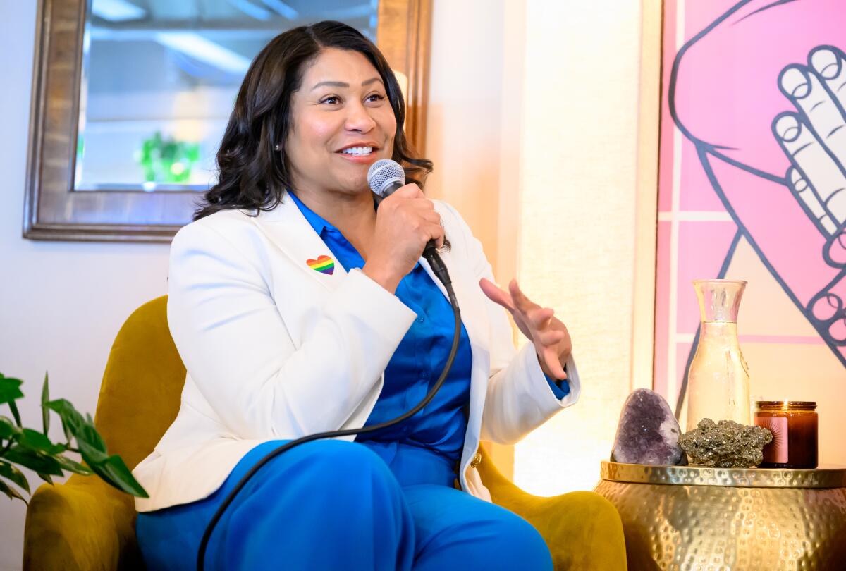 San Francisco Mayor London Breed speaks at a community panel.