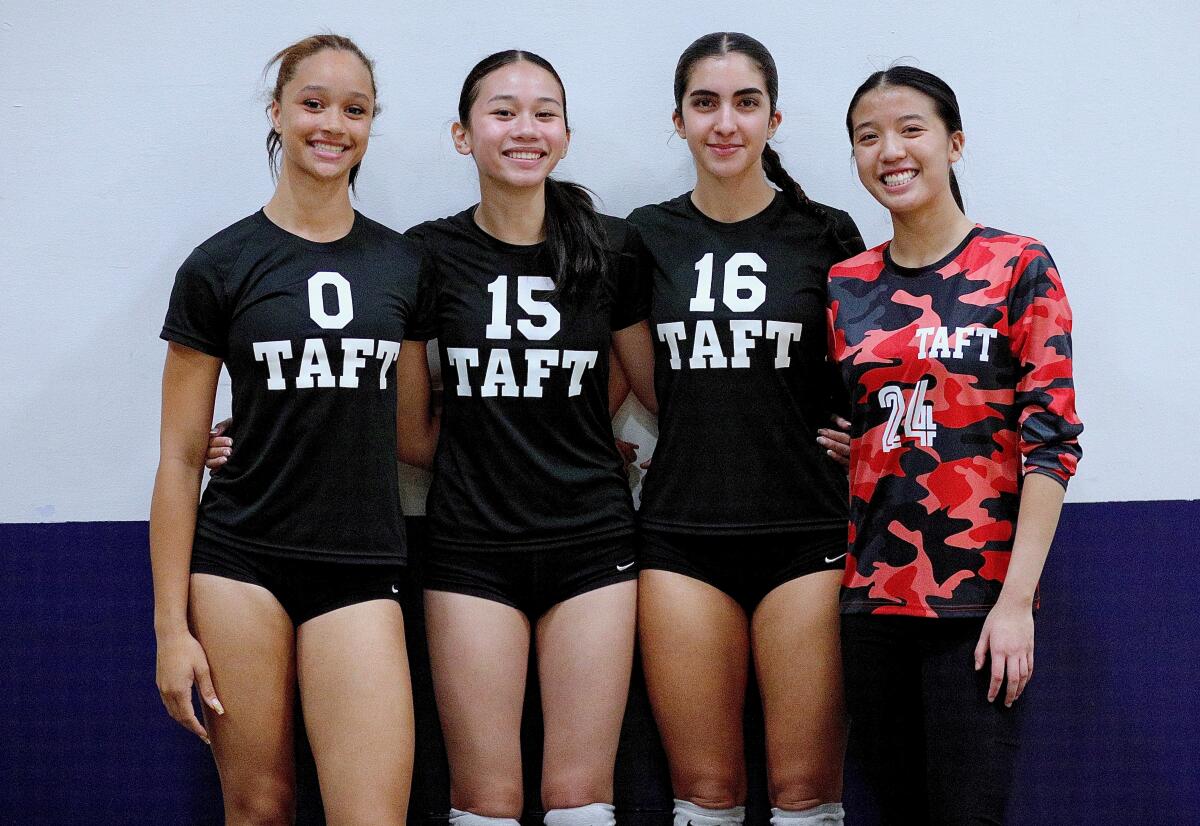 Taft seniors (left to right) Aleiah Carr, Francine Baltazar-Shine, Eva Velarde and Gianella Tijamo pose for a photo.