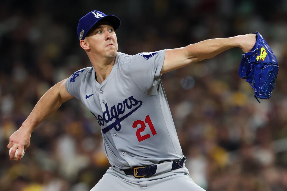 Dodgers pitcher Walker Buehler delivers during Game 3 of the NLDS against the San Diego Padres at Petco Park.