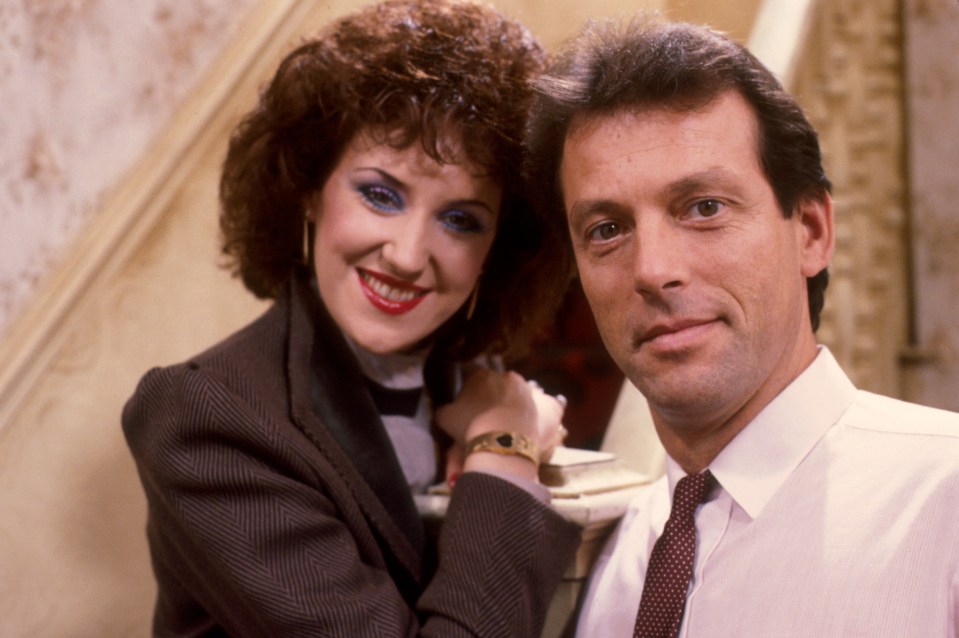 Anita Dobson in her role as Angie Watts in Eastenders pictured with her on-screen husband 'Dirty Den' played by Leslie Grantham