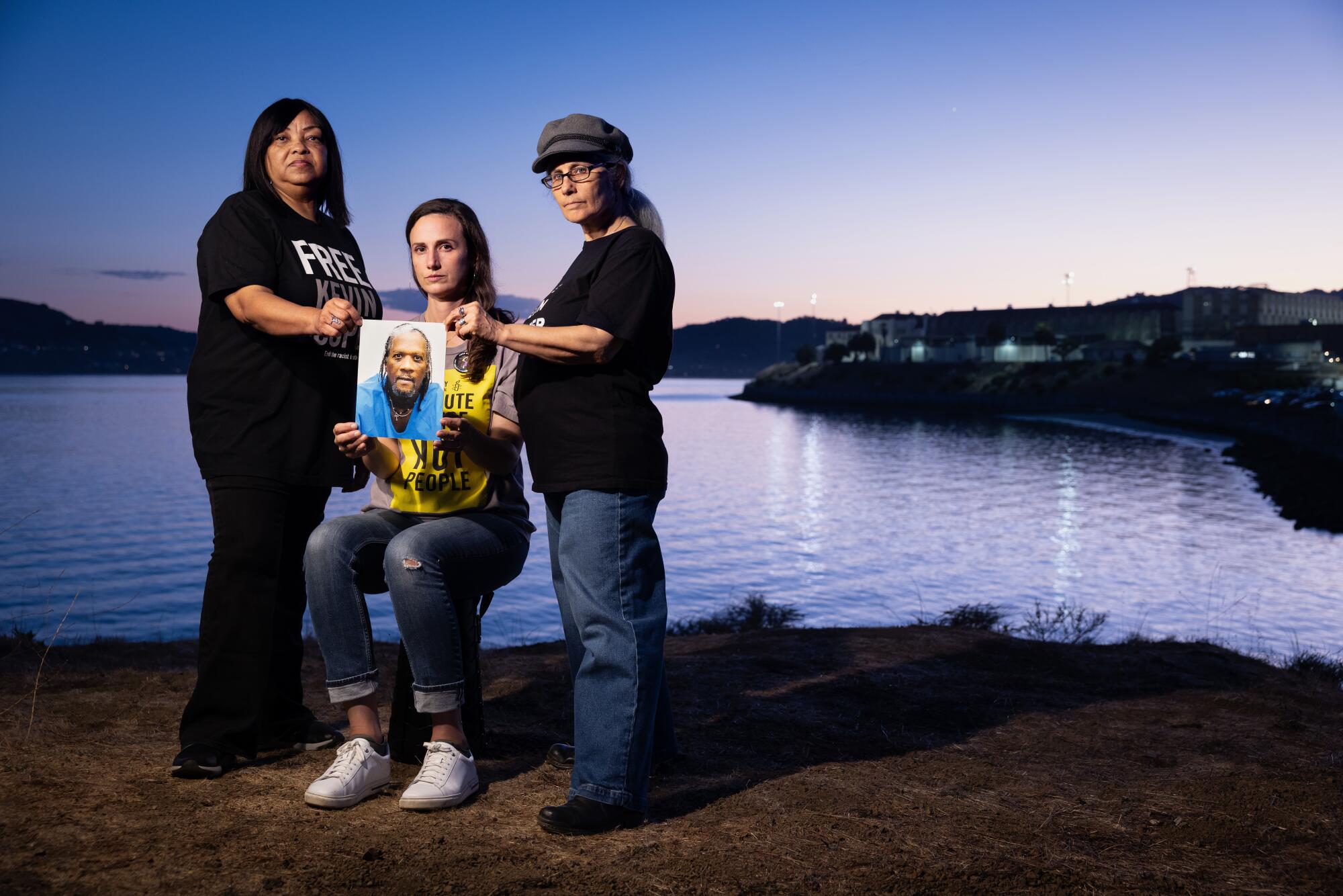 Advocates for Kevin Cooper, Zanetta Fredericks, Zoe Marinkovich, and Gavrilah Well near San Quentin Rehabilitation Center.