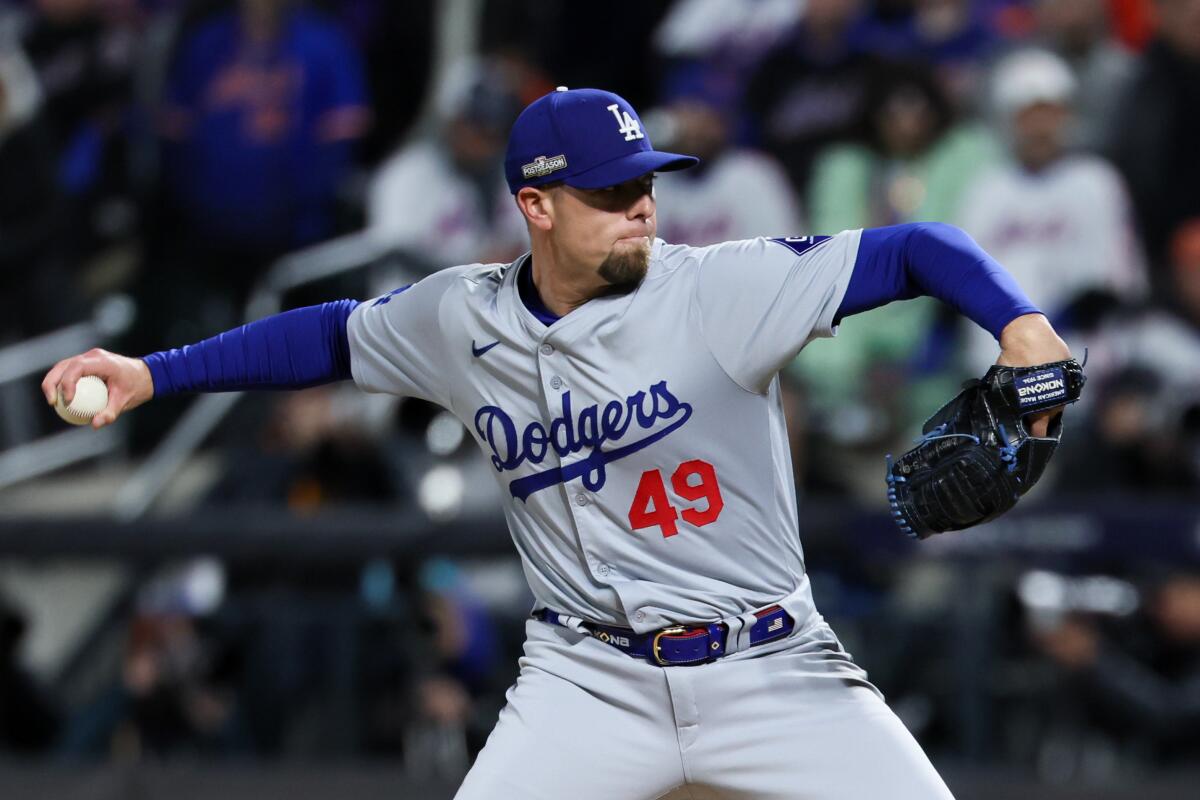 Dodgers reliever Blake Treinen delivers during Game 3 of the NLCS against the Mets on Wednesday.