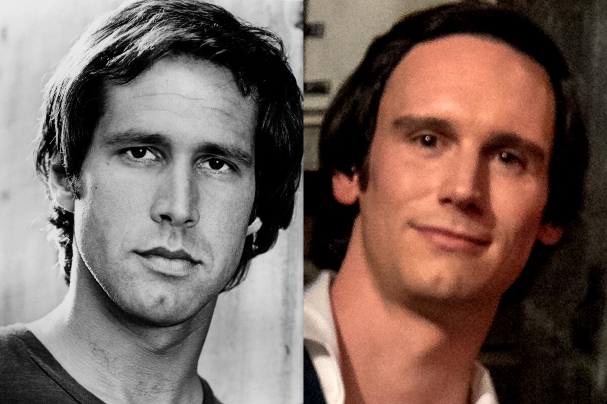 Chevy Chase in 1975 and Cory Michael Smith.