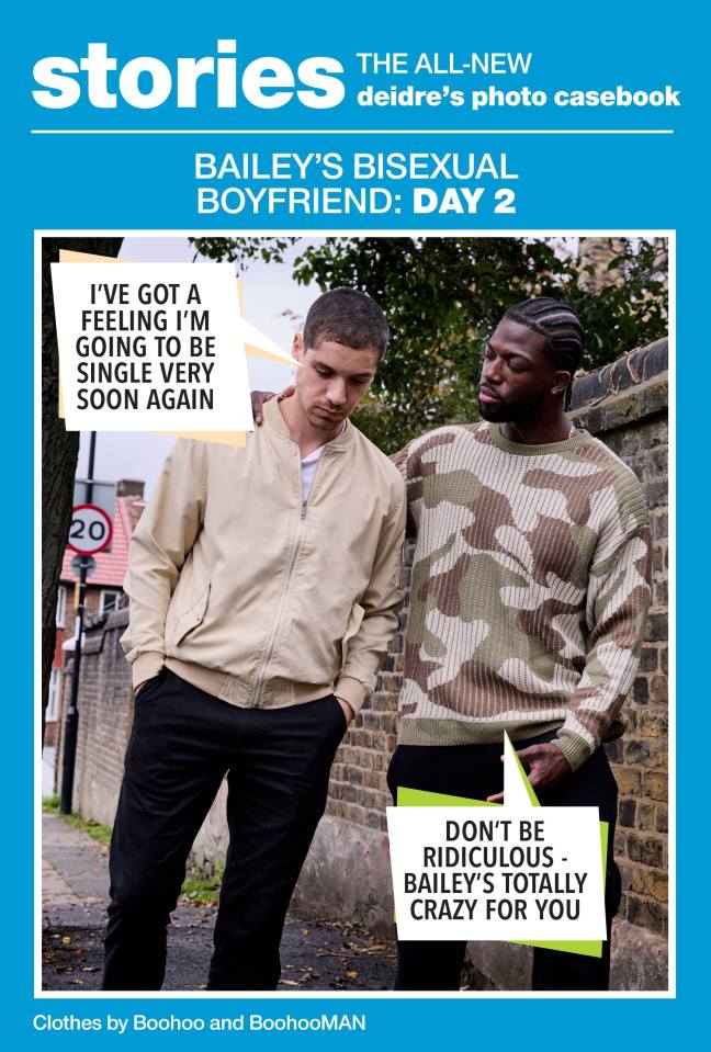 the cover of bailey 's bisexual boyfriend day 2 shows two men standing next to each other